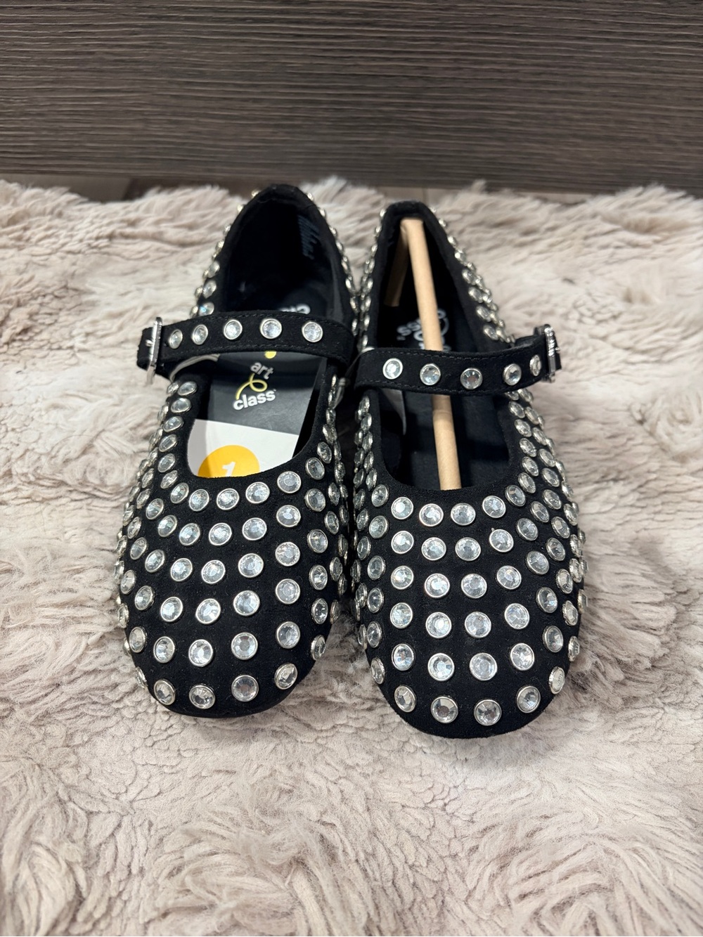 art class Black Jeweled Mary Jane Flats for Kids